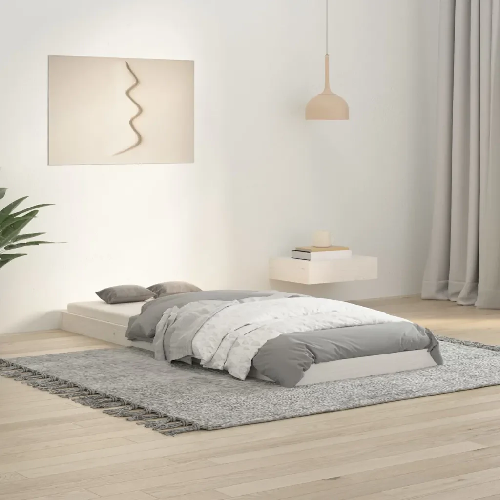 Letto singolo | Letto per adulti | Giroletto senza Materasso Bianco 75x190 Legno Massello di Pino - Image 2