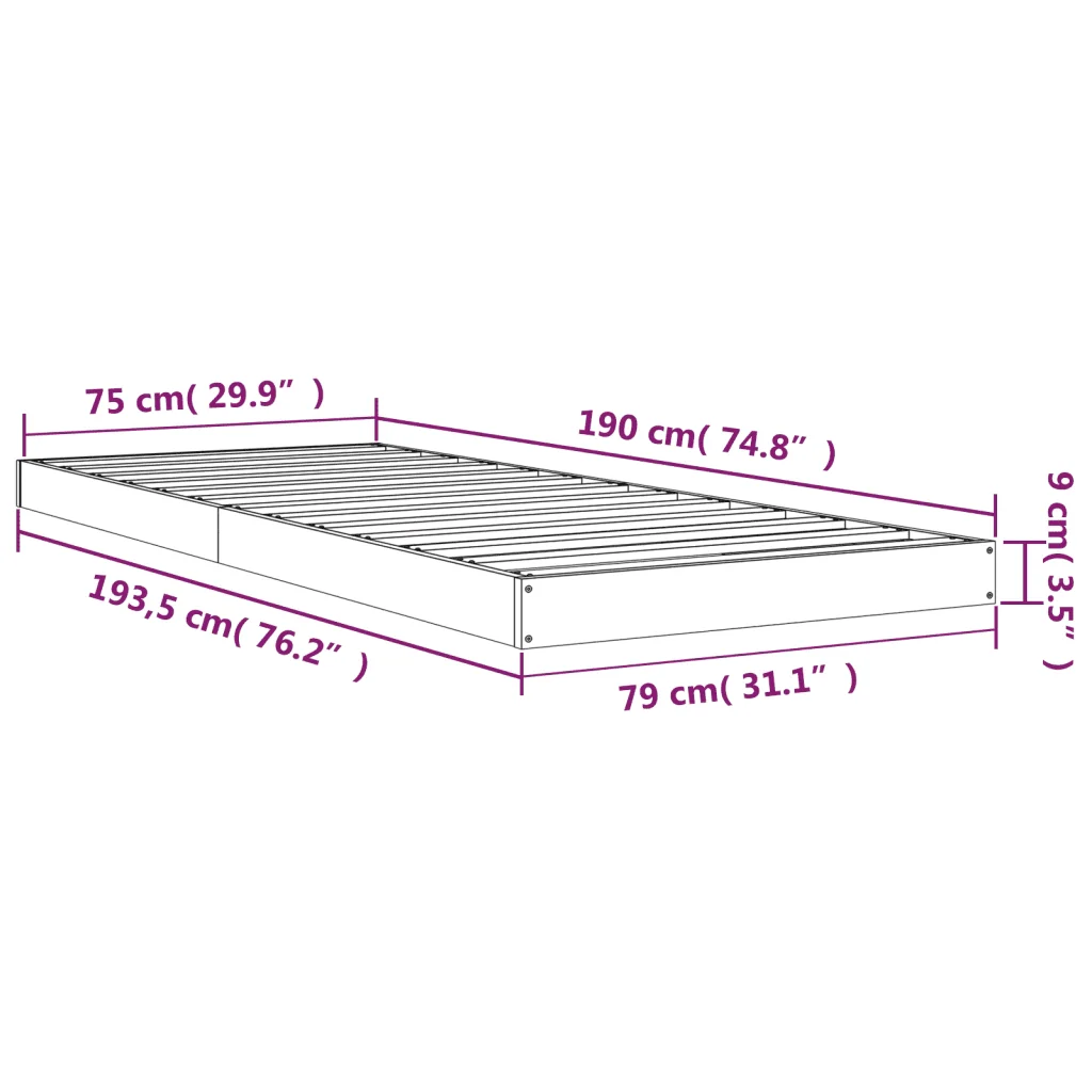 Letto singolo | Letto per adulti | Giroletto senza Materasso Bianco 75x190 Legno Massello di Pino - Image 8