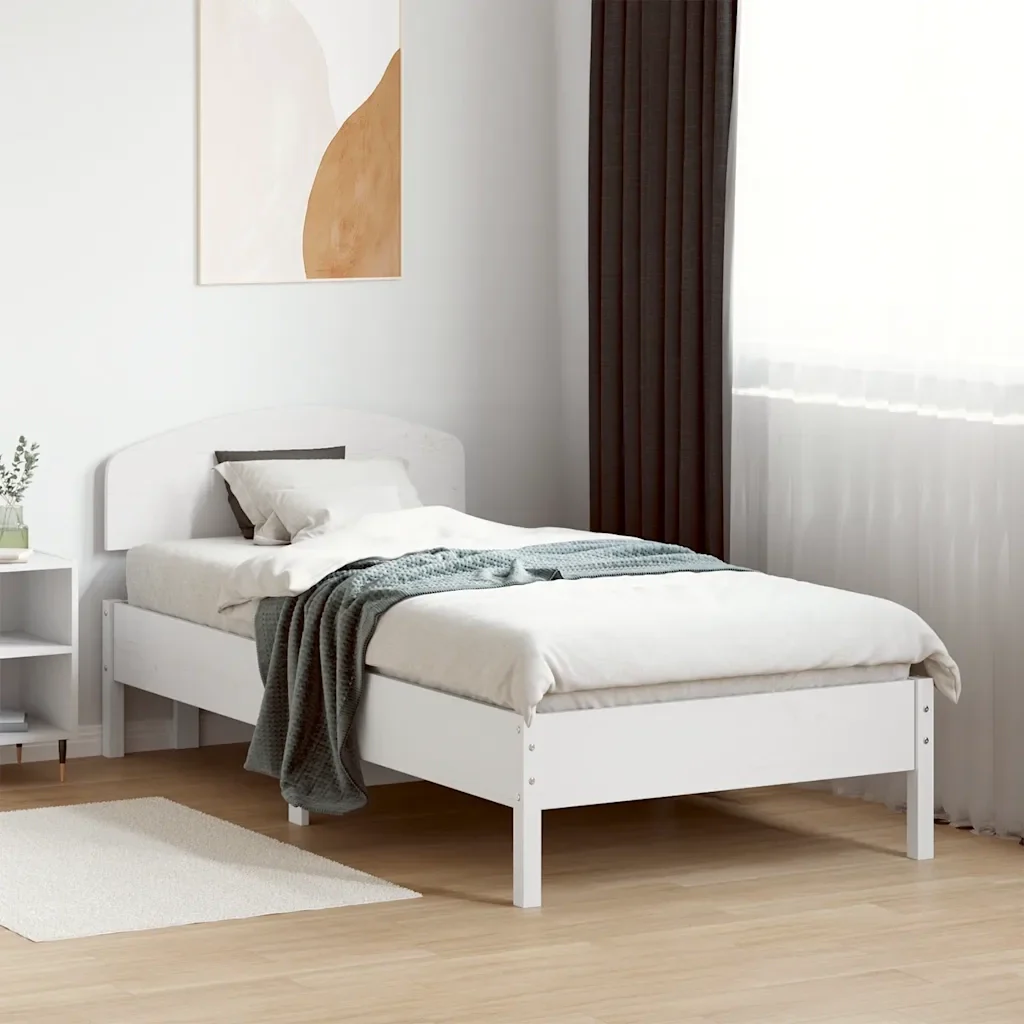 Letto singolo | Letto per adulti | Giroletto senza Materasso Bianco 75x190 Legno Massello di Pino - Image 2