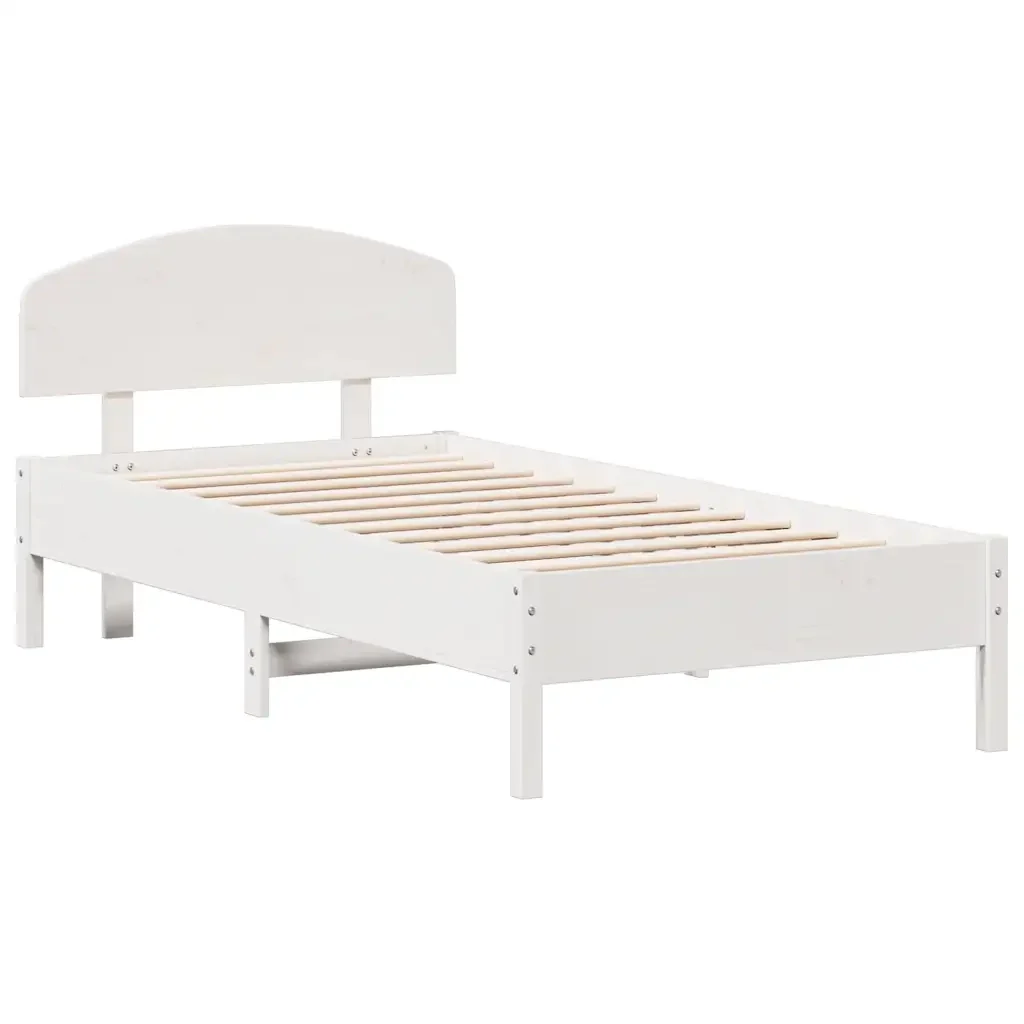 Letto singolo | Letto per adulti | Giroletto senza Materasso Bianco 75x190 Legno Massello di Pino - Image 3