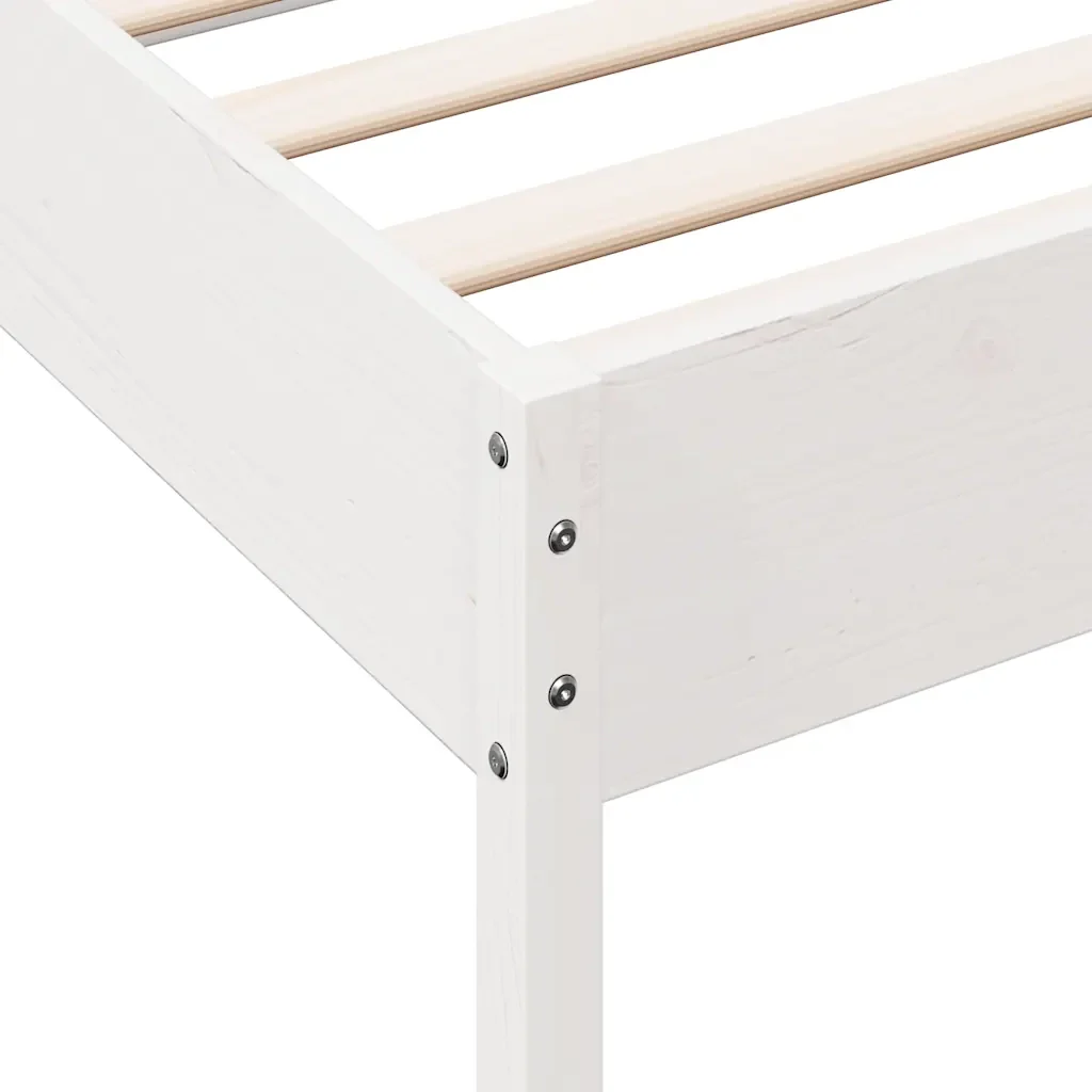 Letto singolo | Letto per adulti | Giroletto senza Materasso Bianco 75x190 Legno Massello di Pino - Image 7