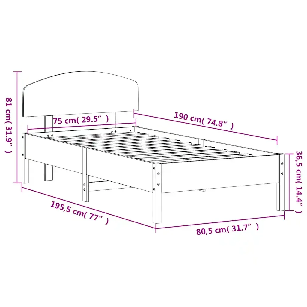 Letto singolo | Letto per adulti | Giroletto senza Materasso Bianco 75x190 Legno Massello di Pino - Image 9