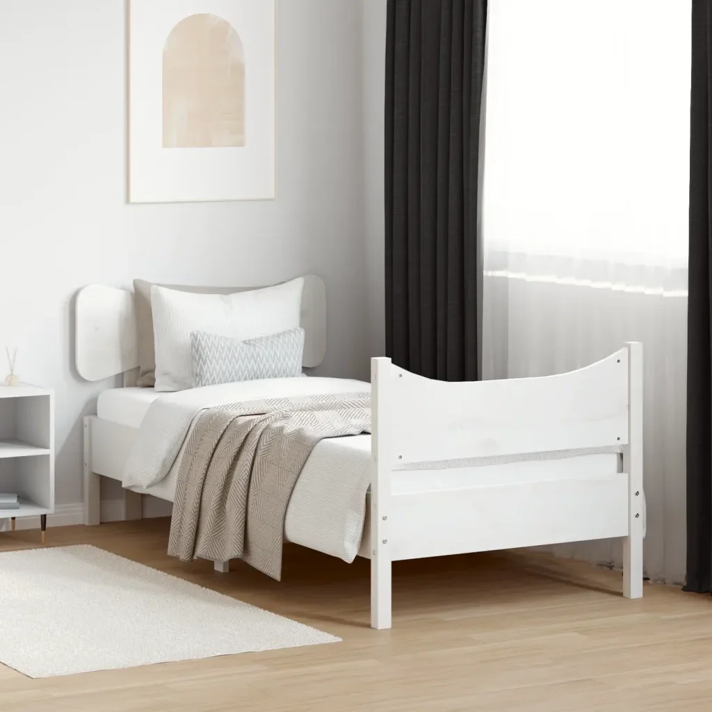 Letto singolo | Letto per adulti | Giroletto senza Materasso Bianco 75x190 Legno Massello di Pino - Image 2