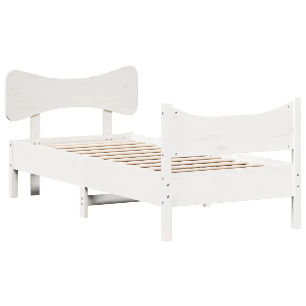 Letto singolo | Letto per adulti | Giroletto senza Materasso Bianco 75x190 Legno Massello di Pino - Image 4