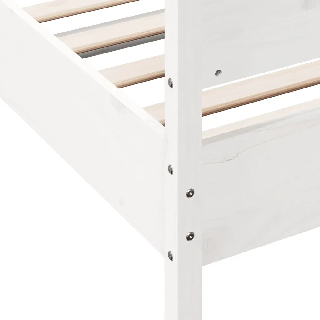 Letto singolo | Letto per adulti | Giroletto senza Materasso Bianco 75x190 Legno Massello di Pino - Image 7