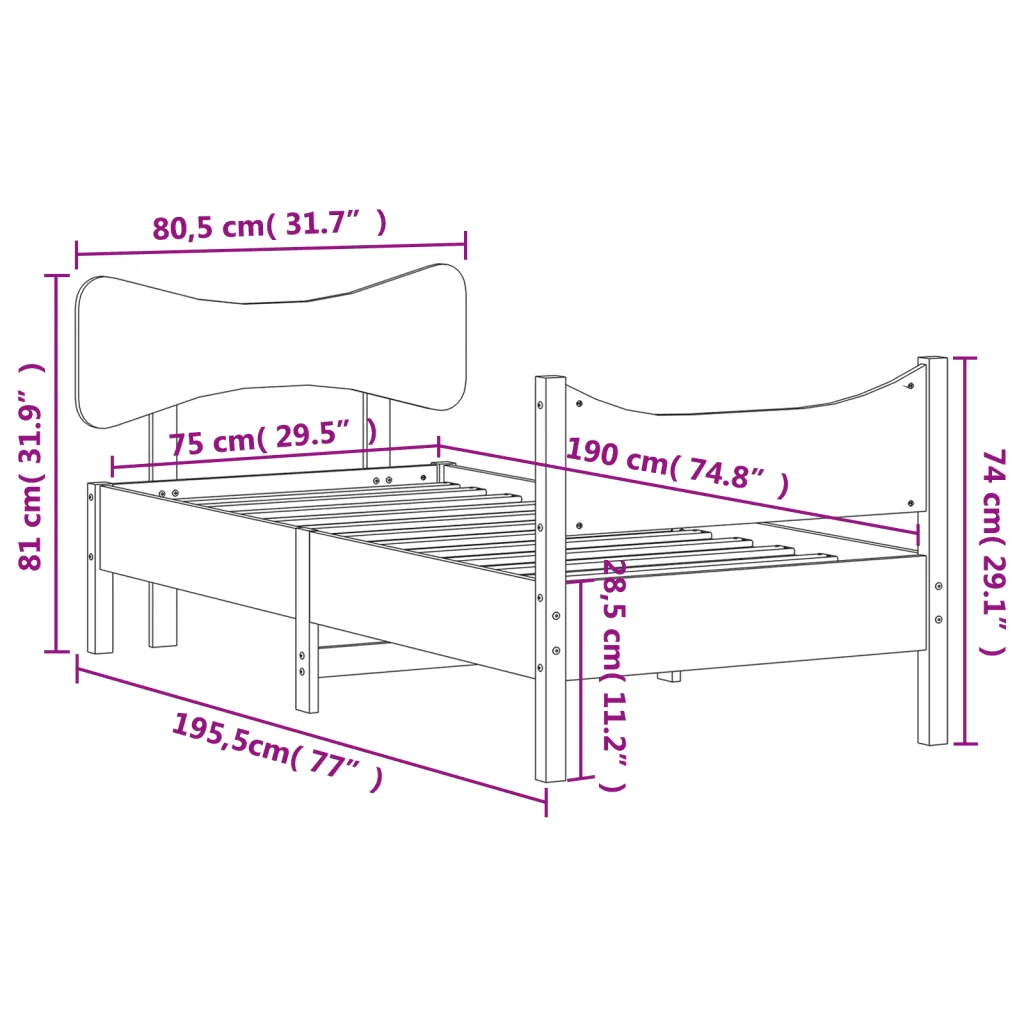 Letto singolo | Letto per adulti | Giroletto senza Materasso Bianco 75x190 Legno Massello di Pino - Image 9