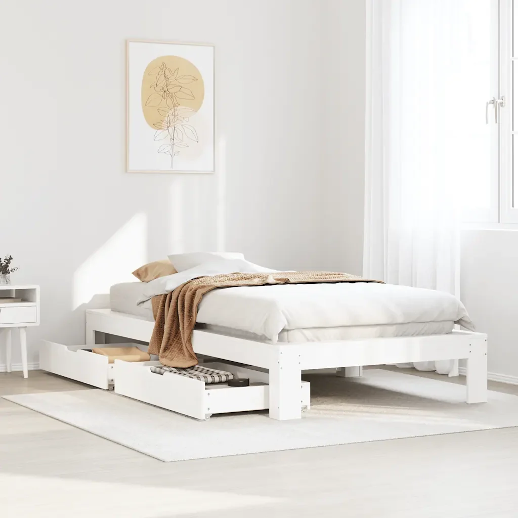Letto singolo | Letto per adulti | Giroletto senza Materasso Bianco 75x190 Legno Massello di Pino - Image 2