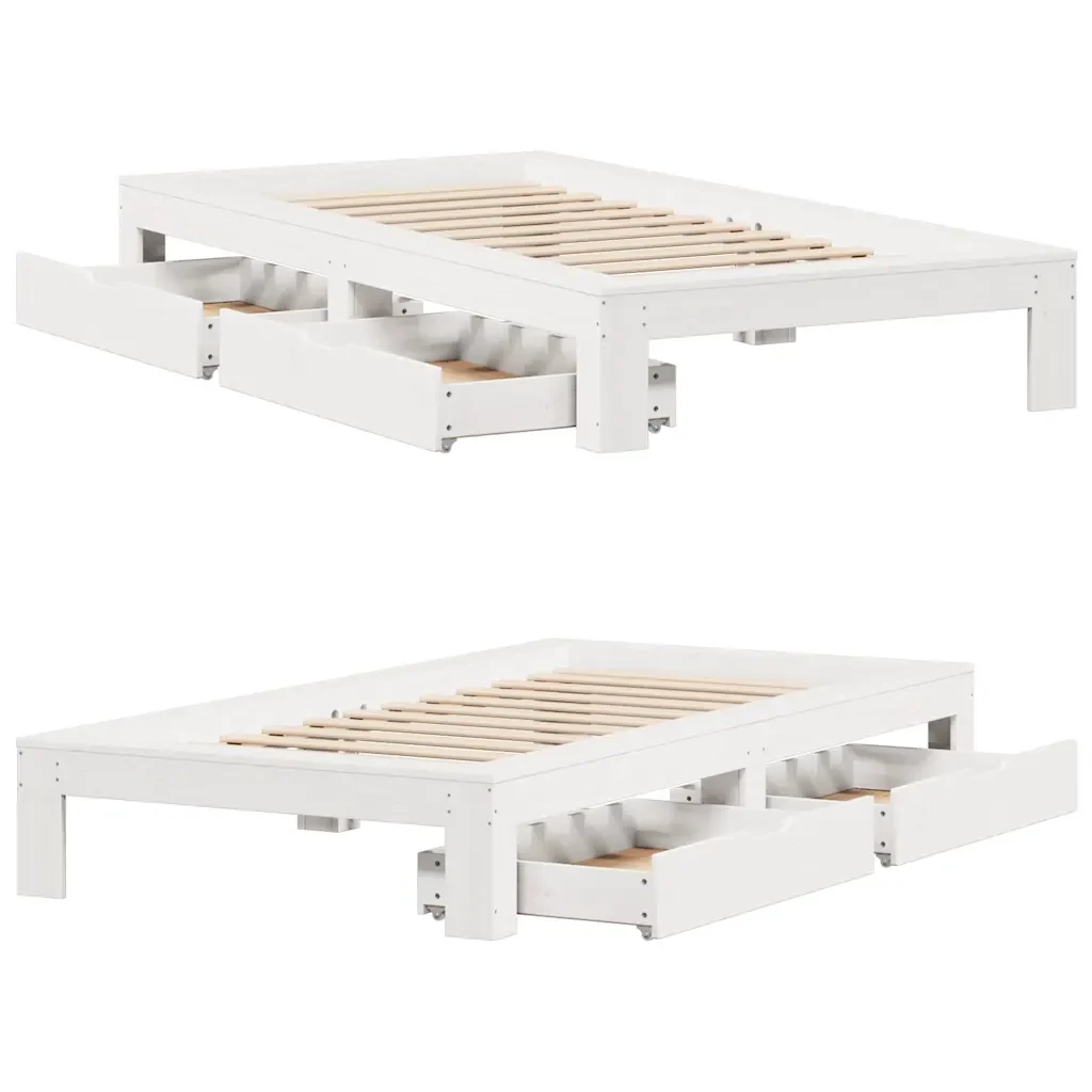 Letto singolo | Letto per adulti | Giroletto senza Materasso Bianco 75x190 Legno Massello di Pino - Image 9
