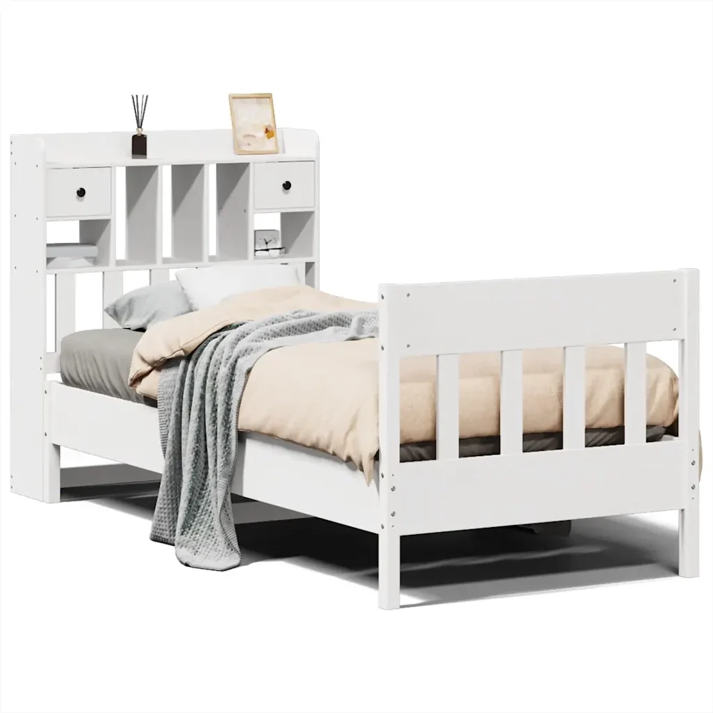 Letto singolo | Letto per adulti | Giroletto senza Materasso Bianco 75x190 Legno Massello di Pino