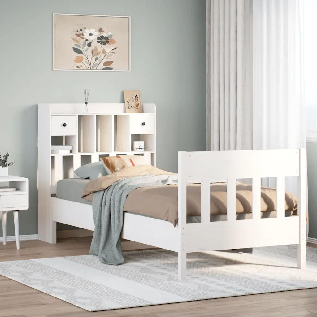 Letto singolo | Letto per adulti | Giroletto senza Materasso Bianco 75x190 Legno Massello di Pino - Image 2