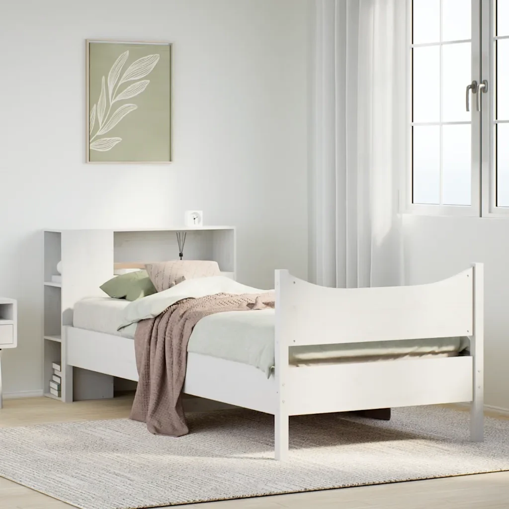 Letto singolo | Letto per adulti | Giroletto senza Materasso Bianco 75x190 Legno Massello di Pino - Image 2