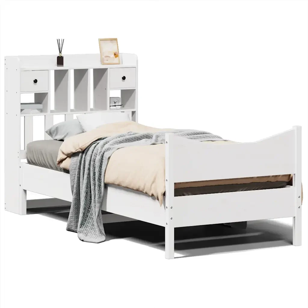 Letto singolo | Letto per adulti | Giroletto senza Materasso Bianco 75x190 Legno Massello di Pino