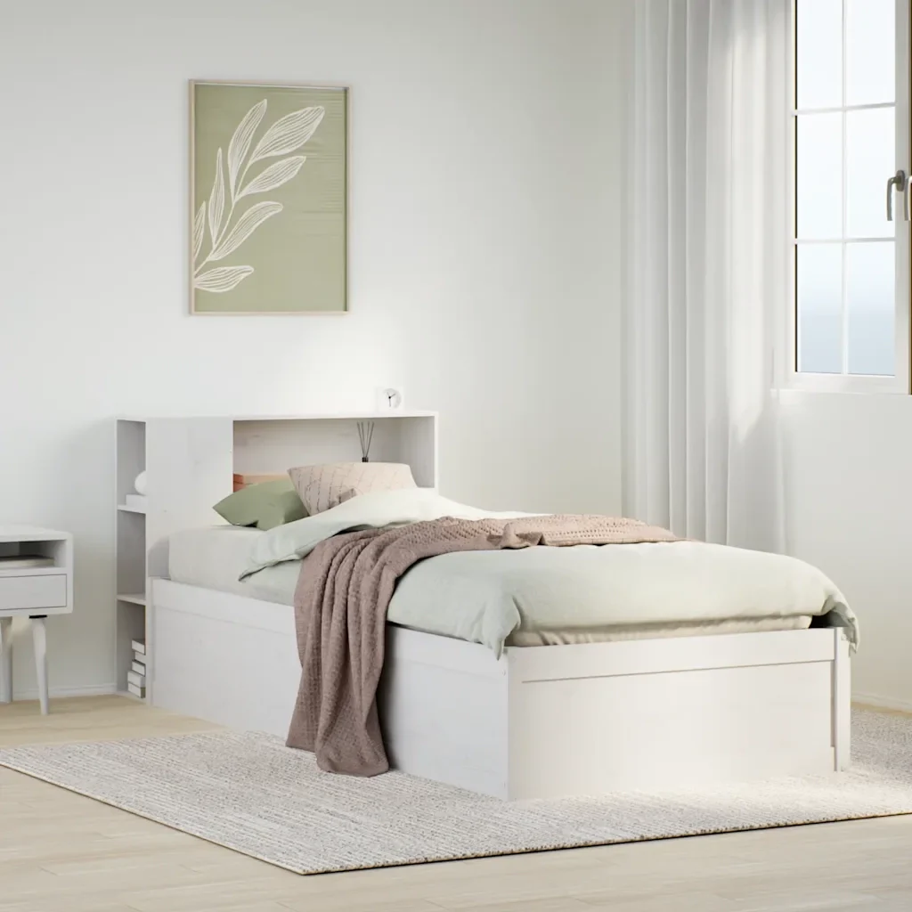 Letto singolo | Letto per adulti | Giroletto senza Materasso Bianco 75x190 Legno Massello di Pino - Image 2