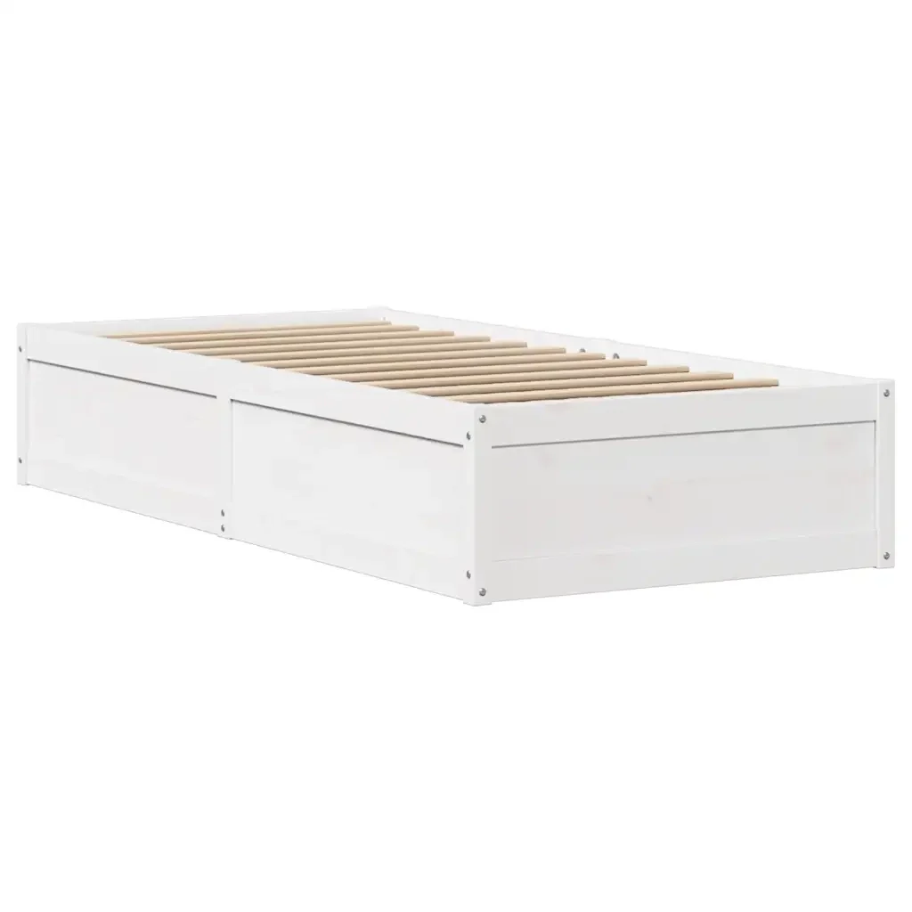 Letto singolo | Letto per adulti | Giroletto senza Materasso Bianco 75x190 Legno Massello di Pino - Image 5