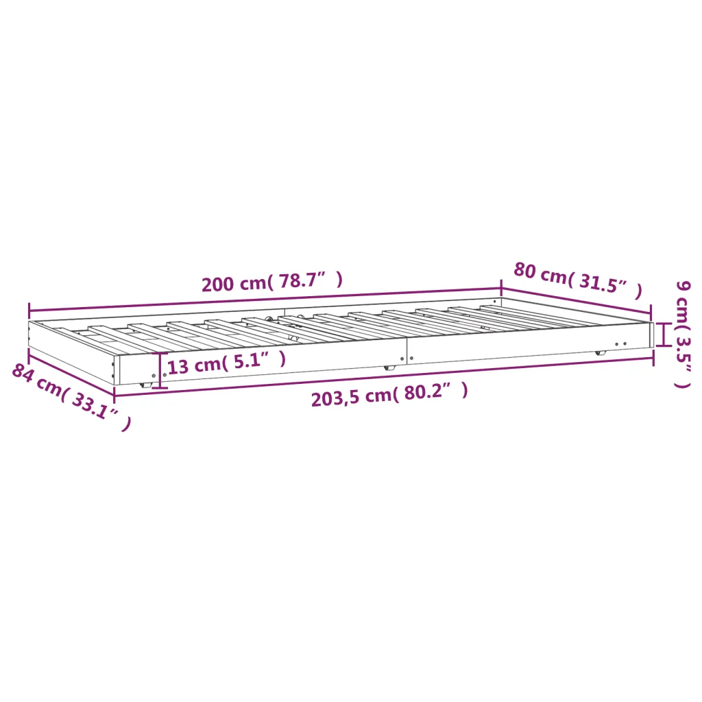 Letto singolo | Letto per adulti | Giroletto senza Materasso Bianco 80x200 cm Legno Massello Pino - Image 9