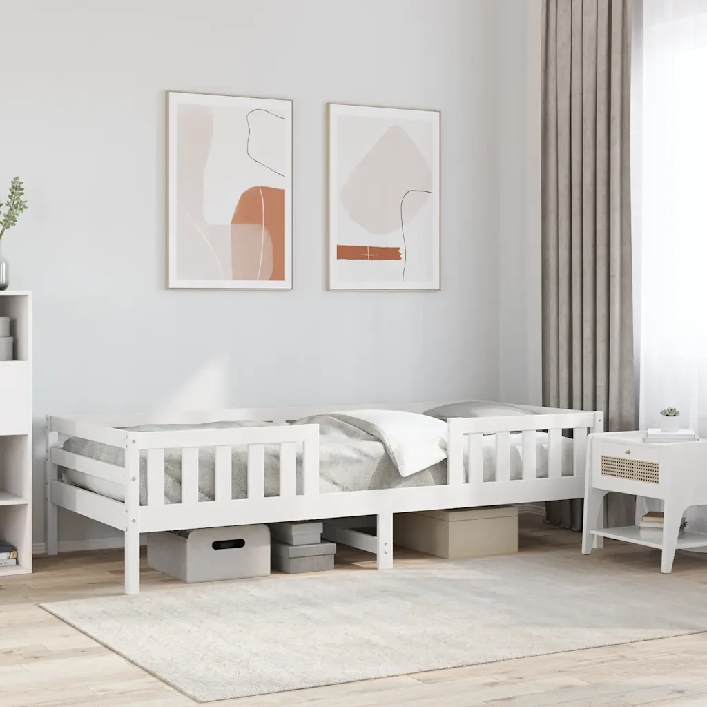 Letto singolo | Letto per adulti | Giroletto senza Materasso Bianco 80x200 cm Legno Massello Pino - Image 2