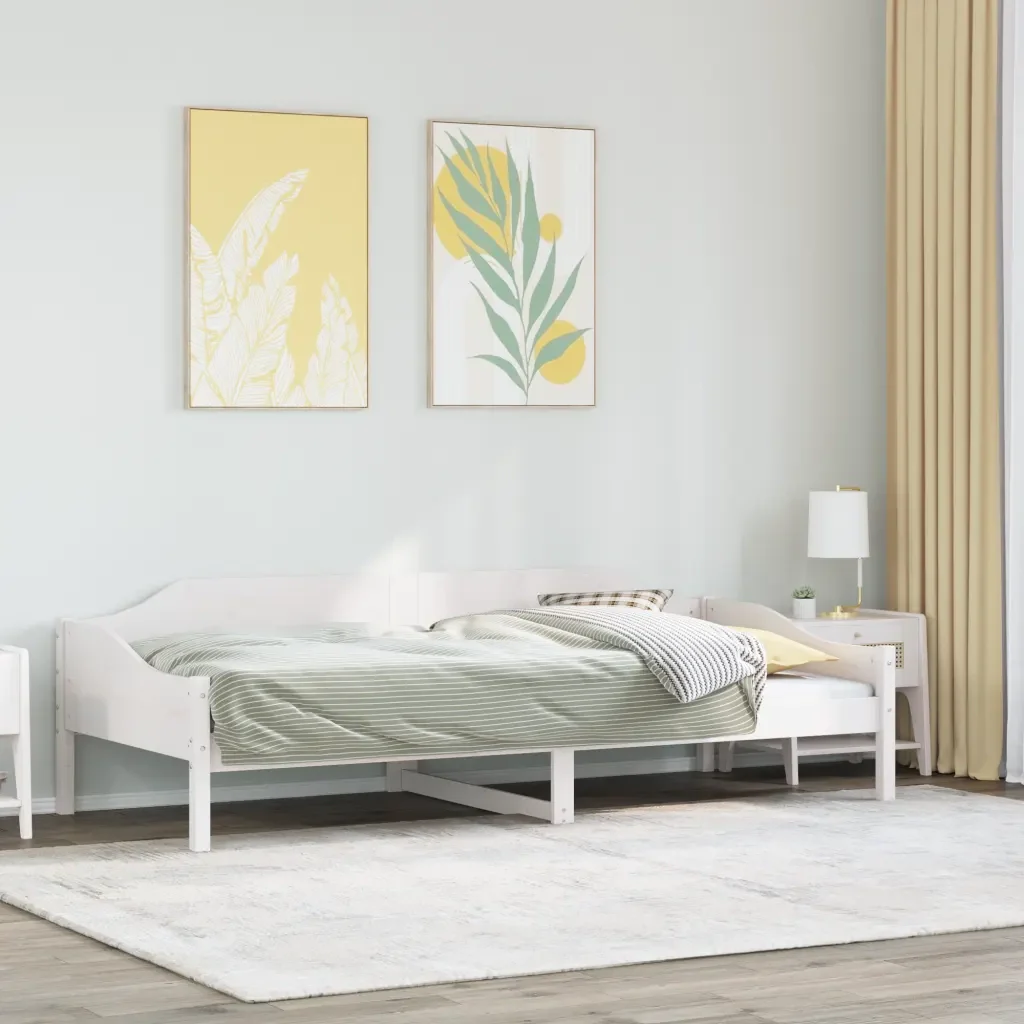 Letto singolo | Letto per adulti | Giroletto senza Materasso Bianco 80x200 cm Legno Massello Pino - Image 2