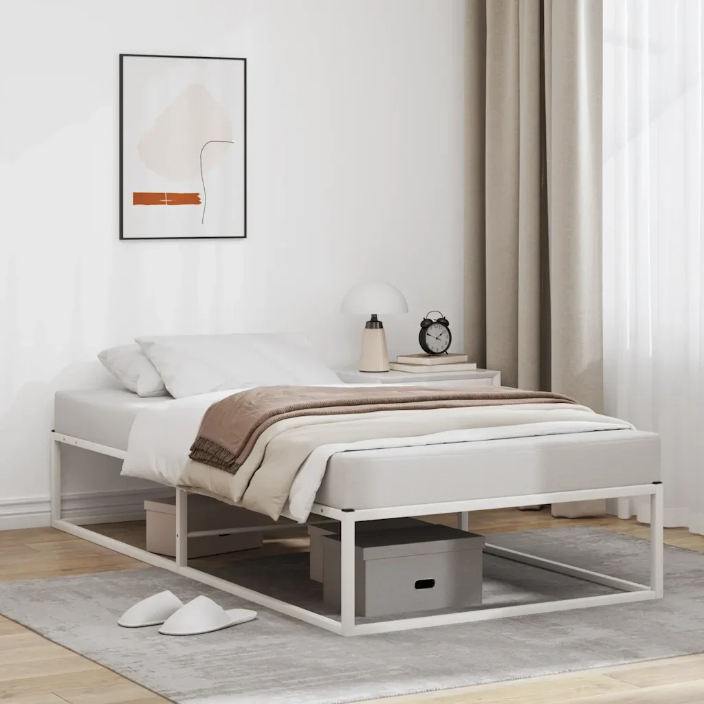 Letto singolo | Letto per adulti | Giroletto senza Materasso Bianco 90x200 cm in Metallo - Image 2