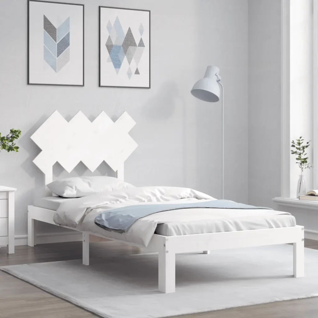 Letto singolo | Letto per adulti | Giroletto senza Materasso Bianco 90x200 cm Legno Massello Pino - Image 2