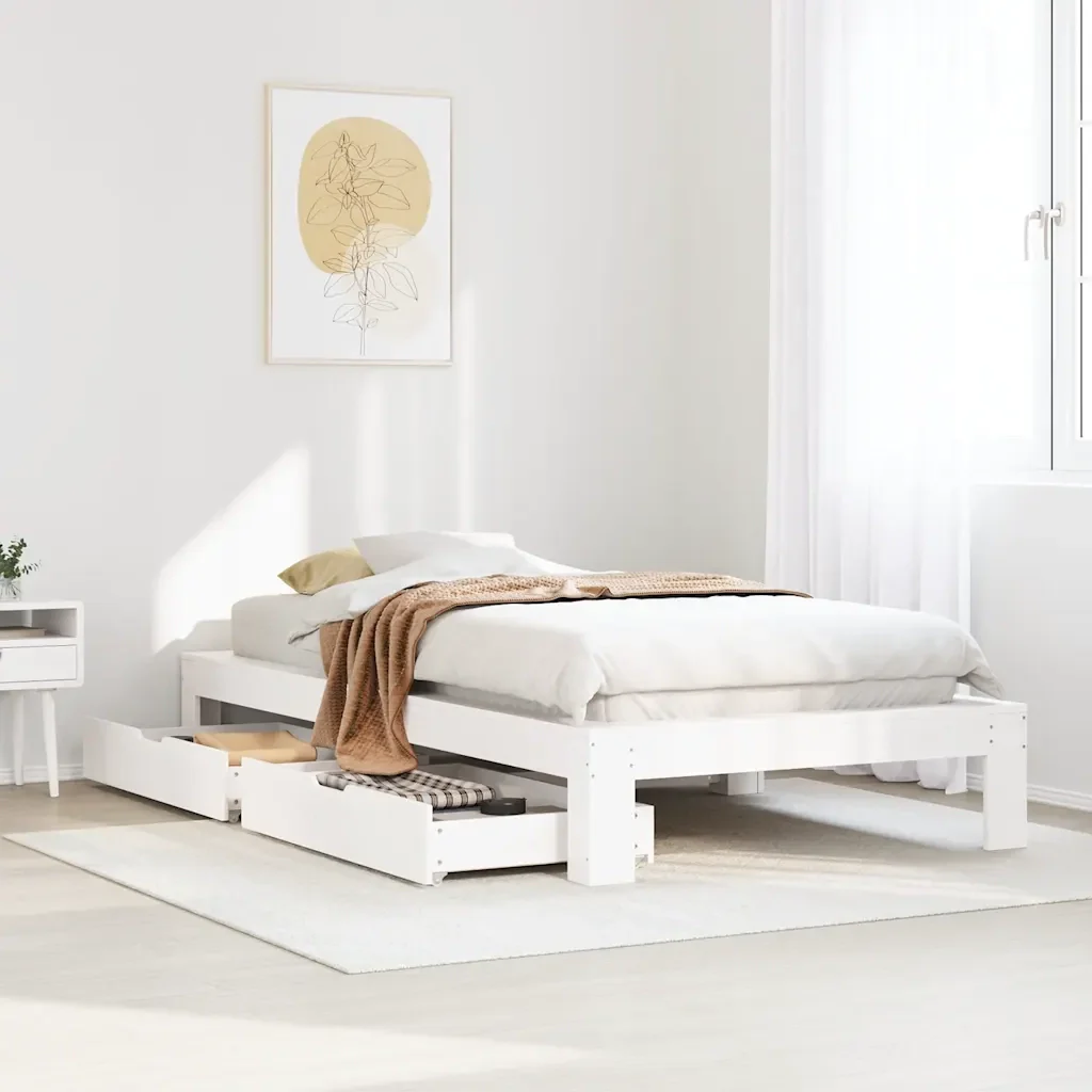 Letto singolo | Letto per adulti | Giroletto senza Materasso Bianco 90x200 cm Legno Massello Pino - Image 2