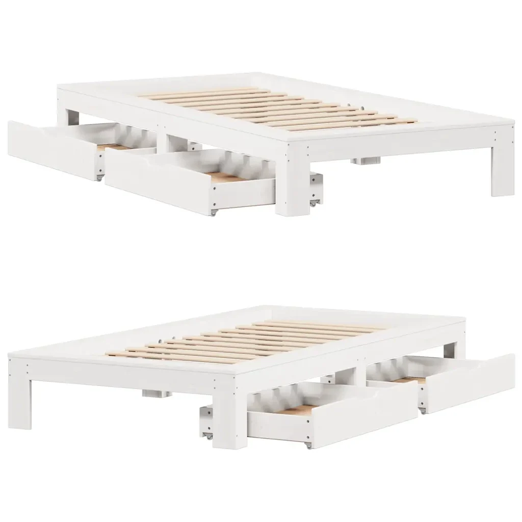 Letto singolo | Letto per adulti | Giroletto senza Materasso Bianco 90x200 cm Legno Massello Pino - Image 9