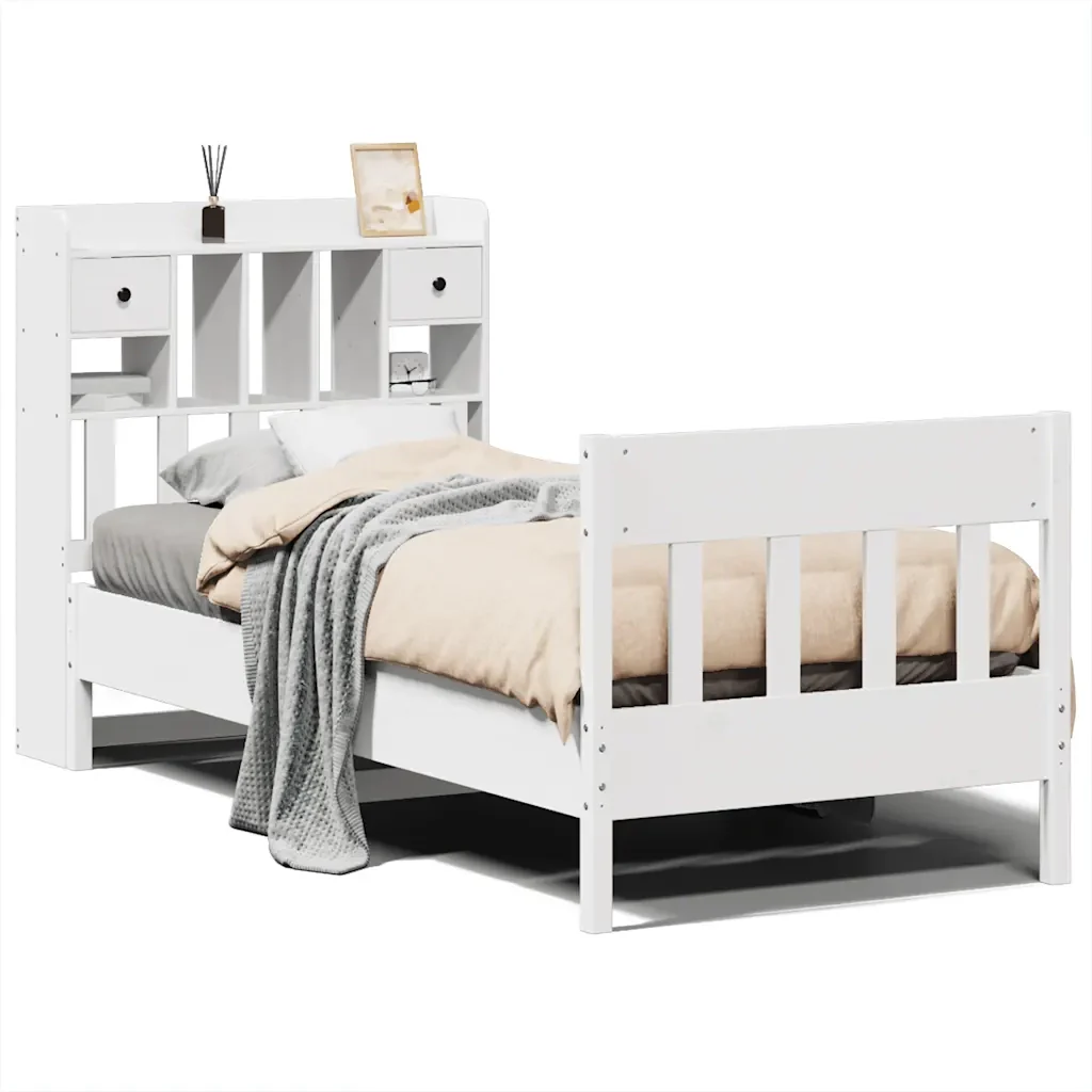 Letto singolo | Letto per adulti | Giroletto senza Materasso Bianco 90x200 cm Legno Massello Pino