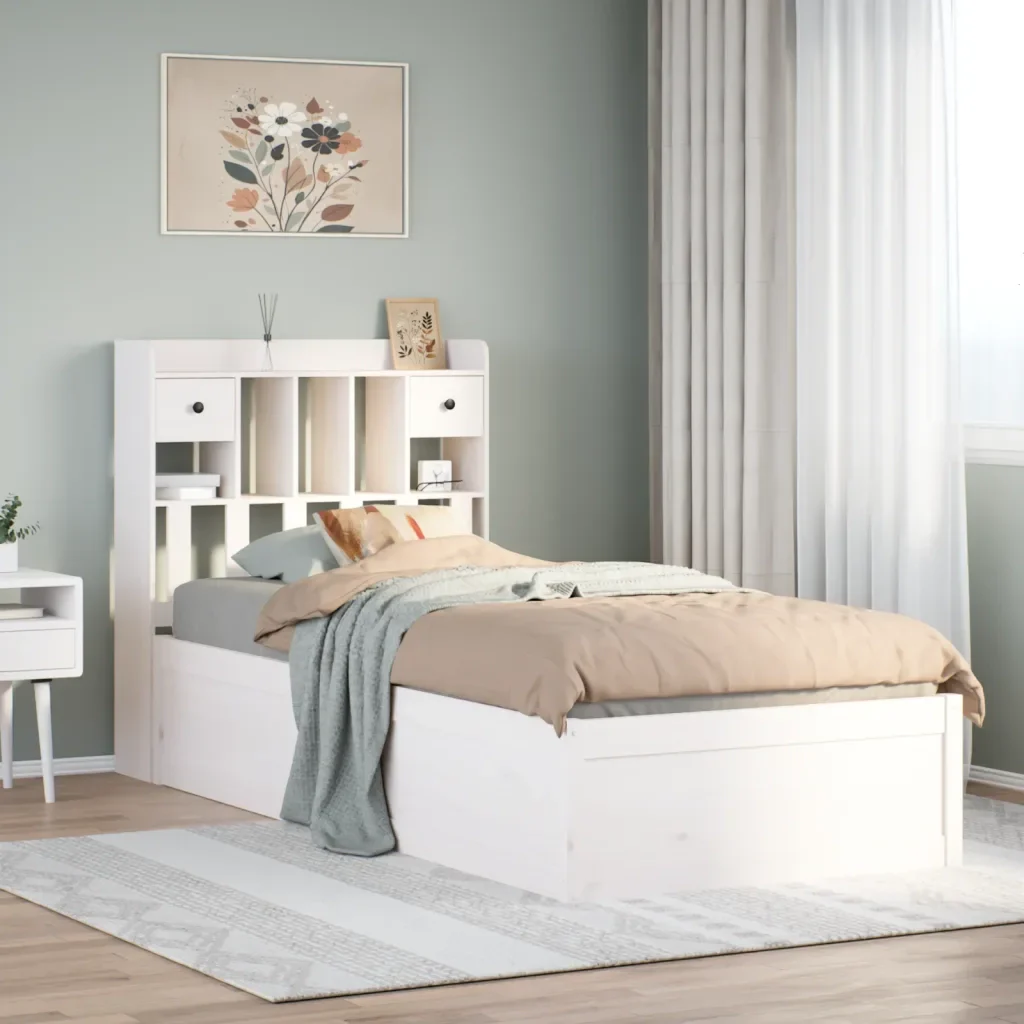 Letto singolo | Letto per adulti | Giroletto senza Materasso Bianco 90x200 cm Legno Massello Pino - Image 2
