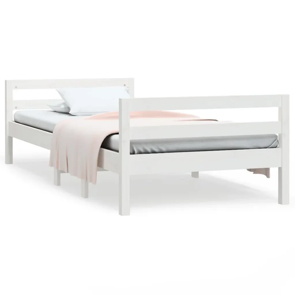 Letto singolo | Letto per adulti | Giroletto senza Materasso Bianco 90x200 cm Legno Massello Pino