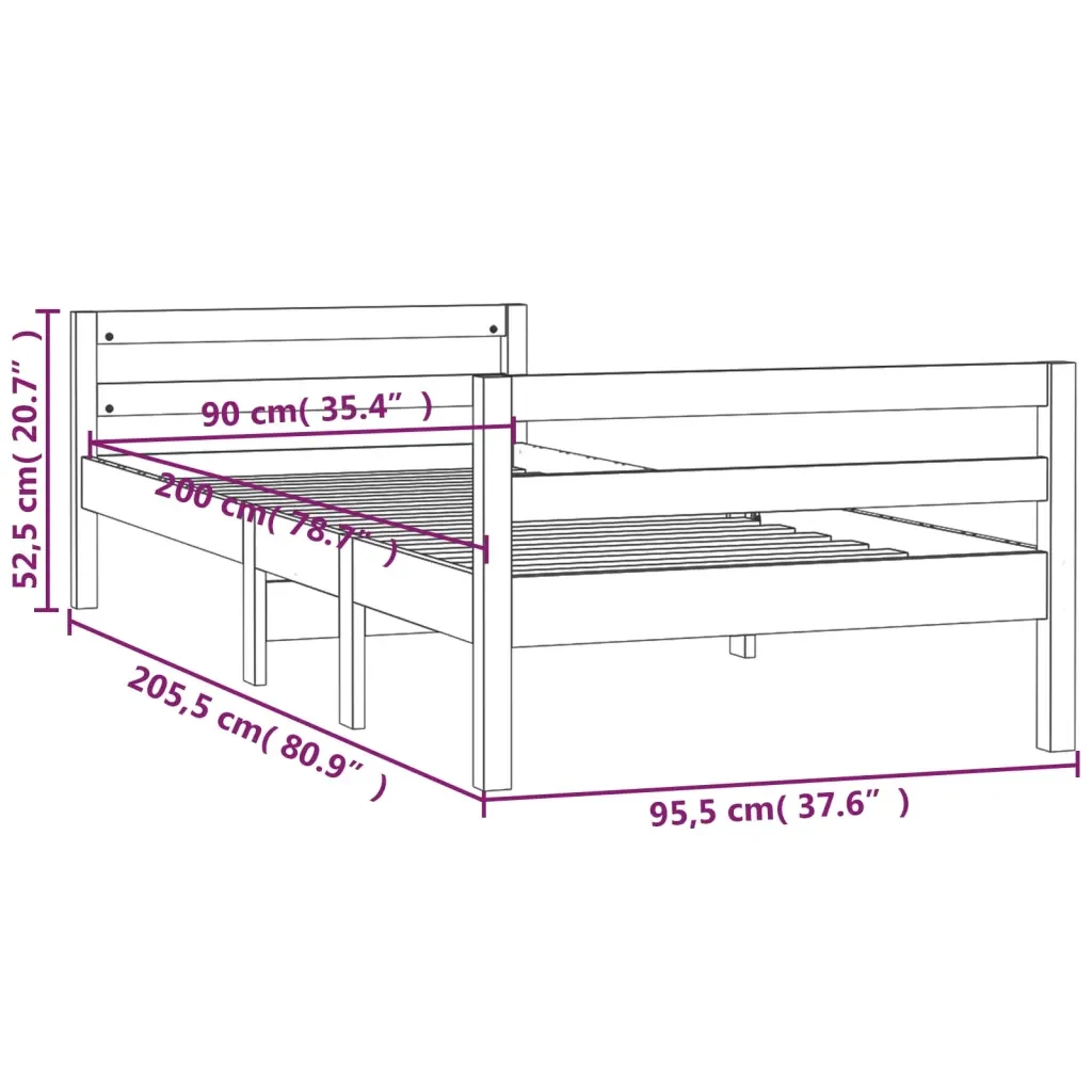 Letto singolo | Letto per adulti | Giroletto senza Materasso Bianco 90x200 cm Legno Massello Pino - Image 8