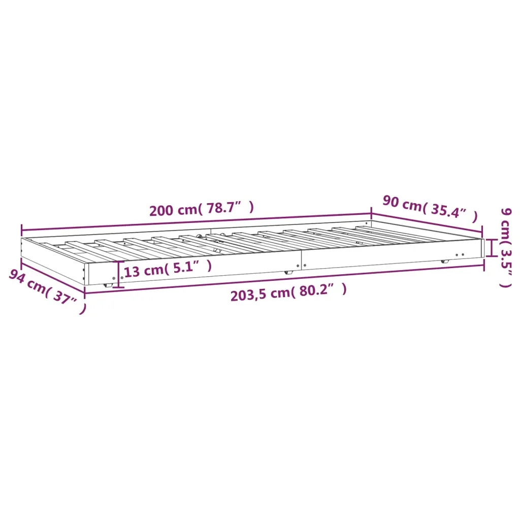 Letto singolo | Letto per adulti | Giroletto senza Materasso Bianco 90x200 cm Legno Massello Pino - Image 9