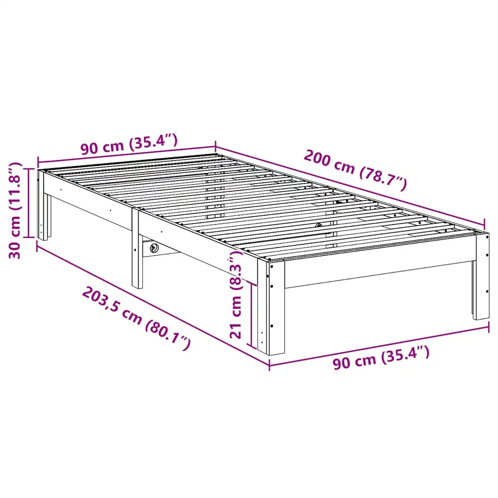 Letto singolo | Letto per adulti | Giroletto senza Materasso Bianco 90x200 cm Legno Massello Pino - Image 10
