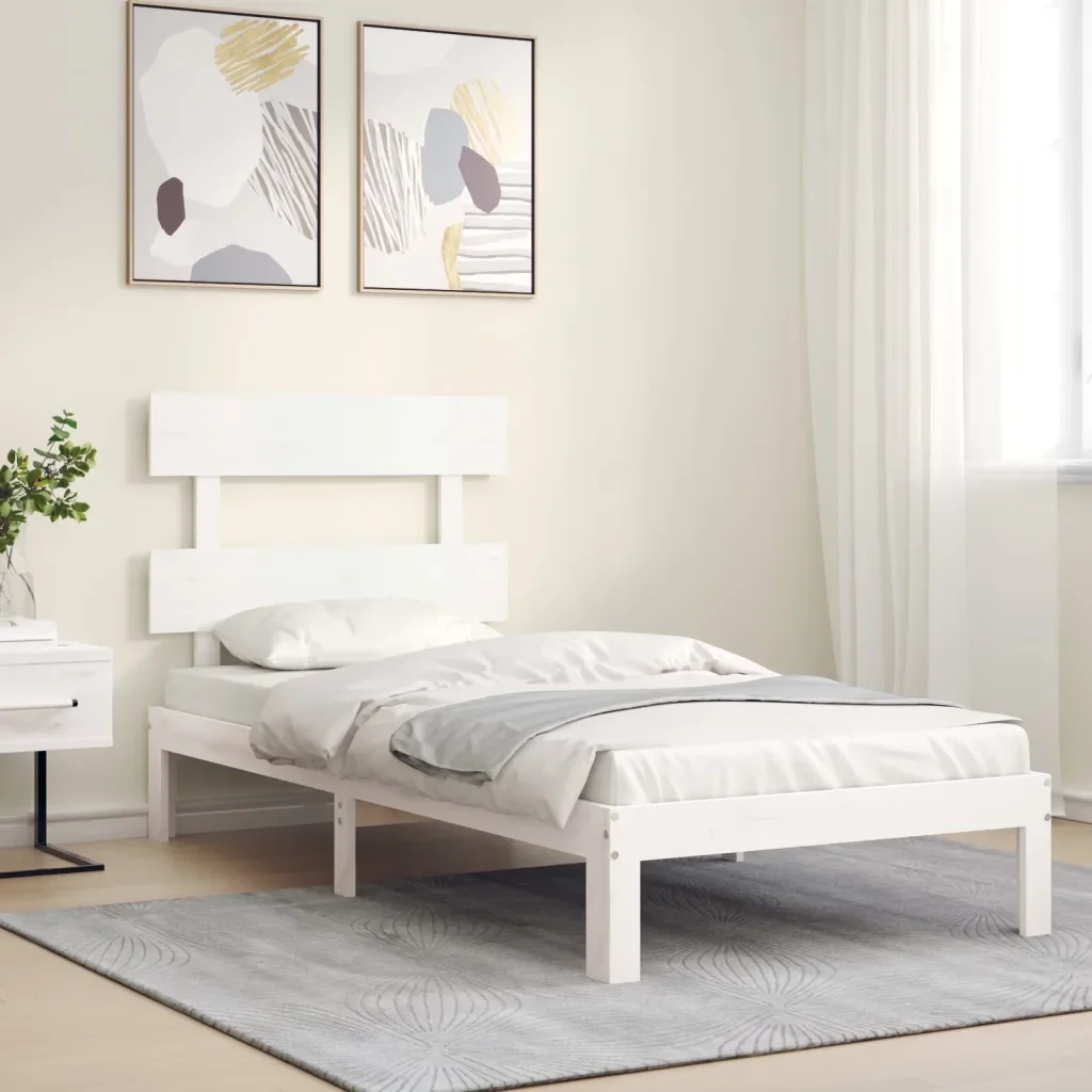 Letto singolo | Letto per adulti | Giroletto senza Materasso Bianco 90x200 cm Legno Massello Pino - Image 4