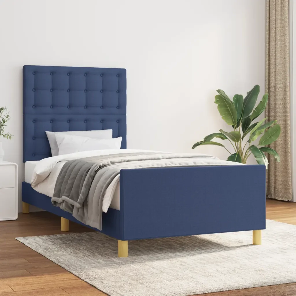 Letto singolo | Letto per adulti | Giroletto senza Materasso Blu 100x200 cm in Tessuto - Image 2