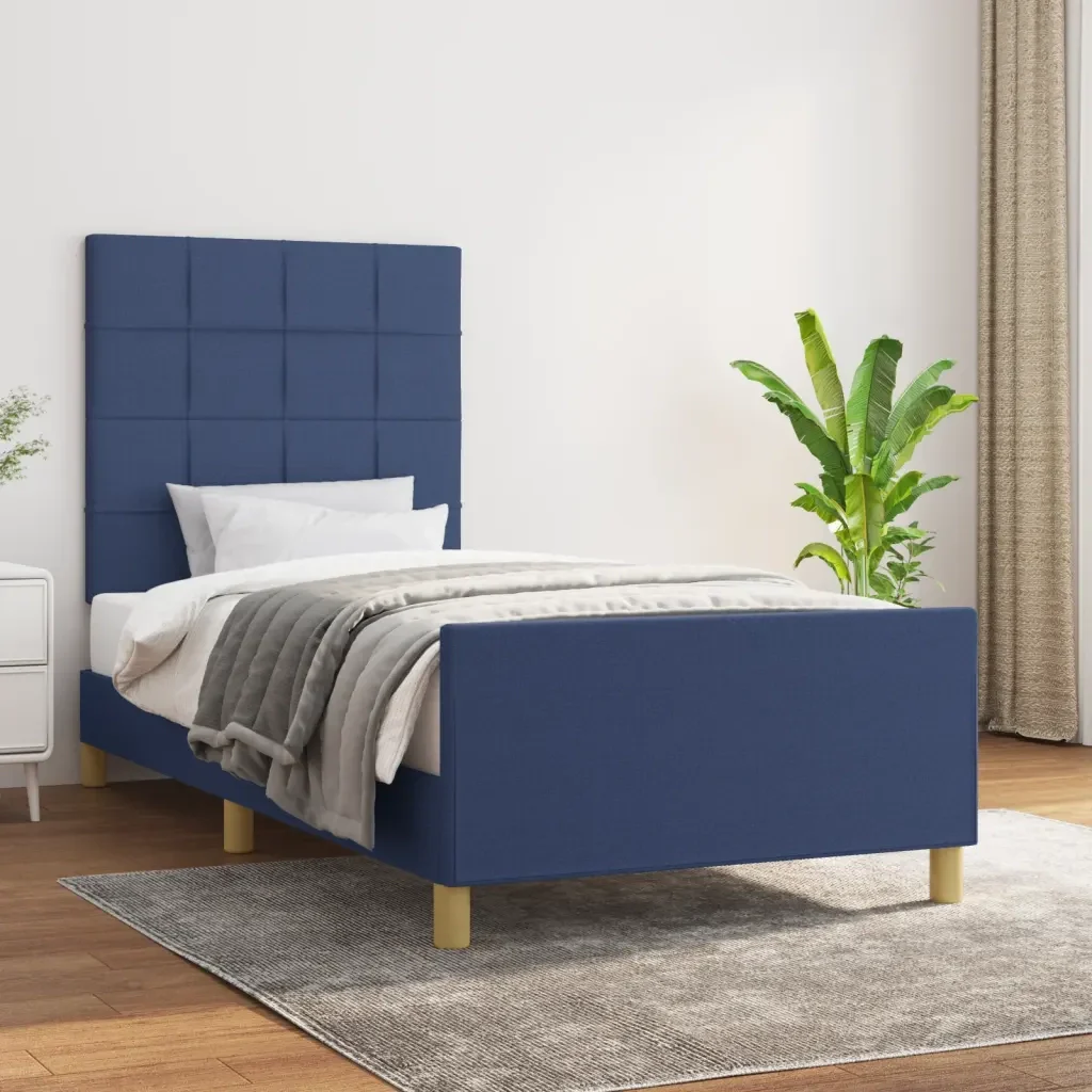 Letto singolo | Letto per adulti | Giroletto senza Materasso Blu 80x200 cm in Tessuto - Image 2