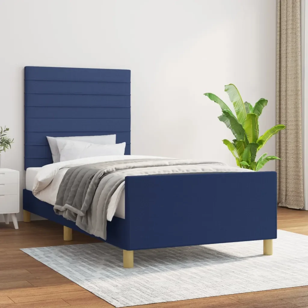 Letto singolo | Letto per adulti | Giroletto senza Materasso Blu 80x200 cm in Tessuto - Image 2