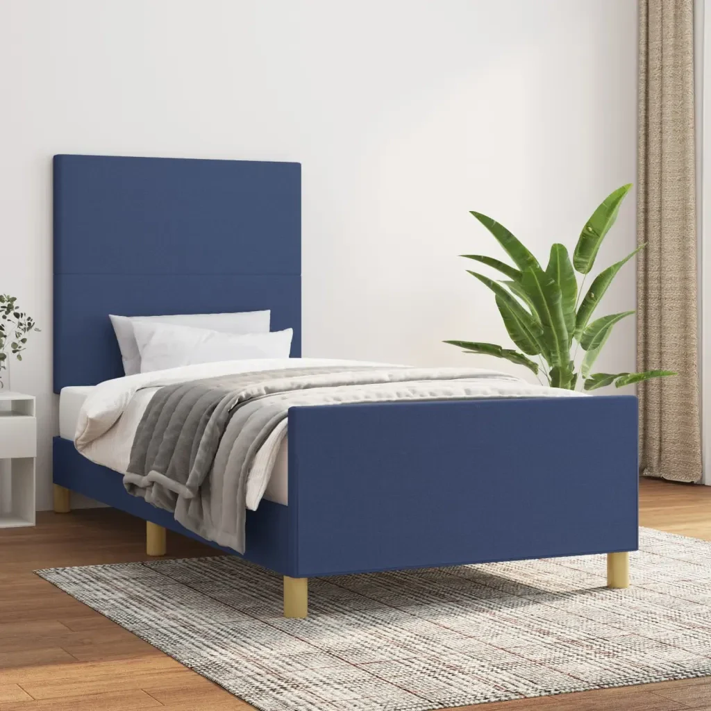 Letto singolo | Letto per adulti | Giroletto senza Materasso Blu 80x200 cm in Tessuto - Image 2