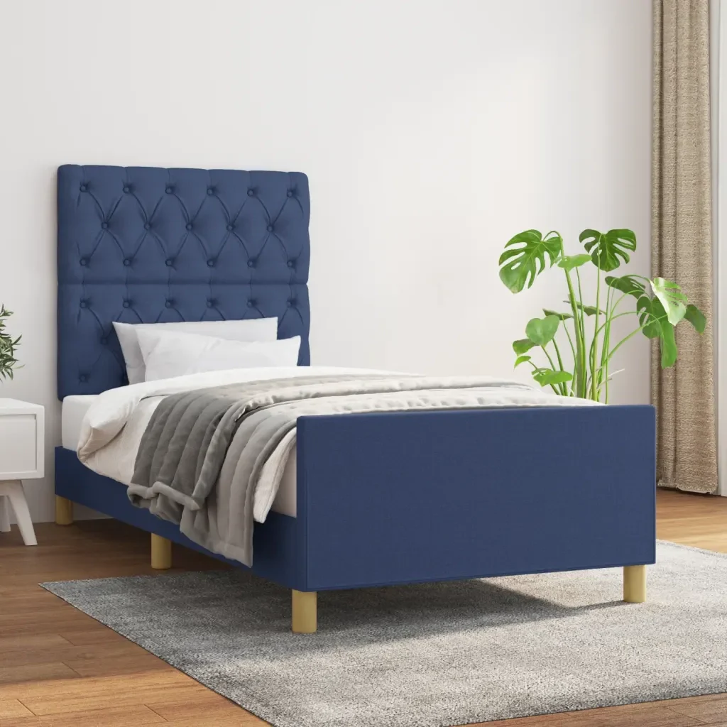 Letto singolo | Letto per adulti | Giroletto senza Materasso Blu 80x200 cm in Tessuto - Image 2