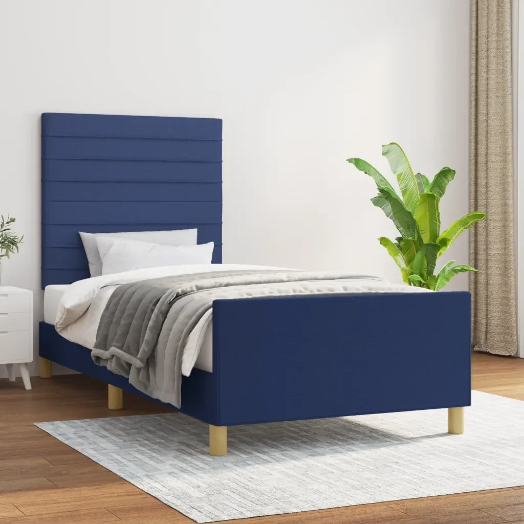 Letto singolo | Letto per adulti | Giroletto senza Materasso Blu 90x190 cm in Tessuto - Image 2