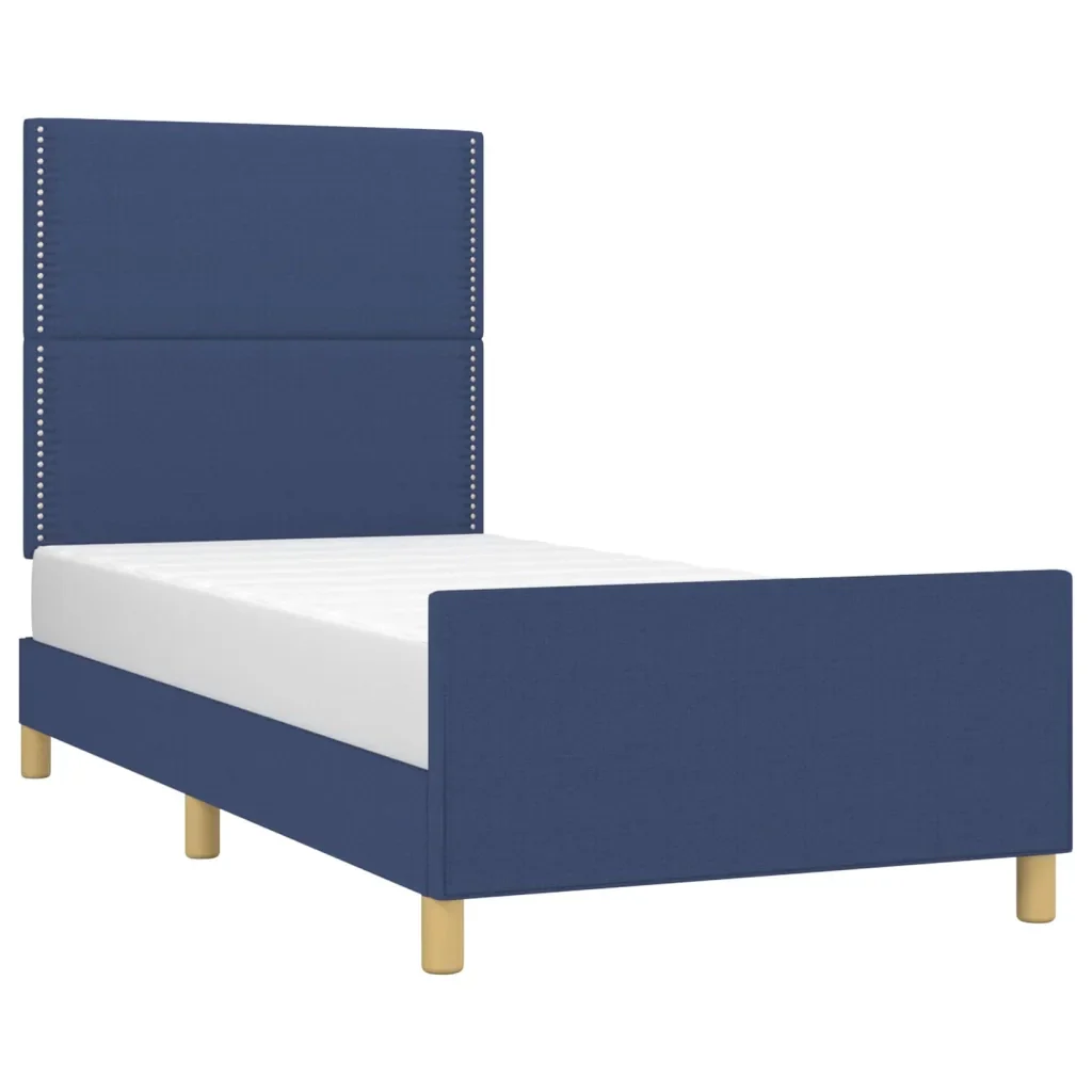 Letto singolo | Letto per adulti | Giroletto senza Materasso Blu 90x190 cm in Tessuto - Image 4