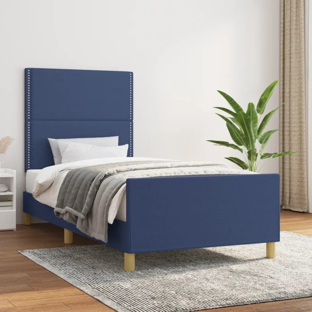 Letto singolo | Letto per adulti | Giroletto senza Materasso Blu 90x200 cm in Tessuto - Image 2