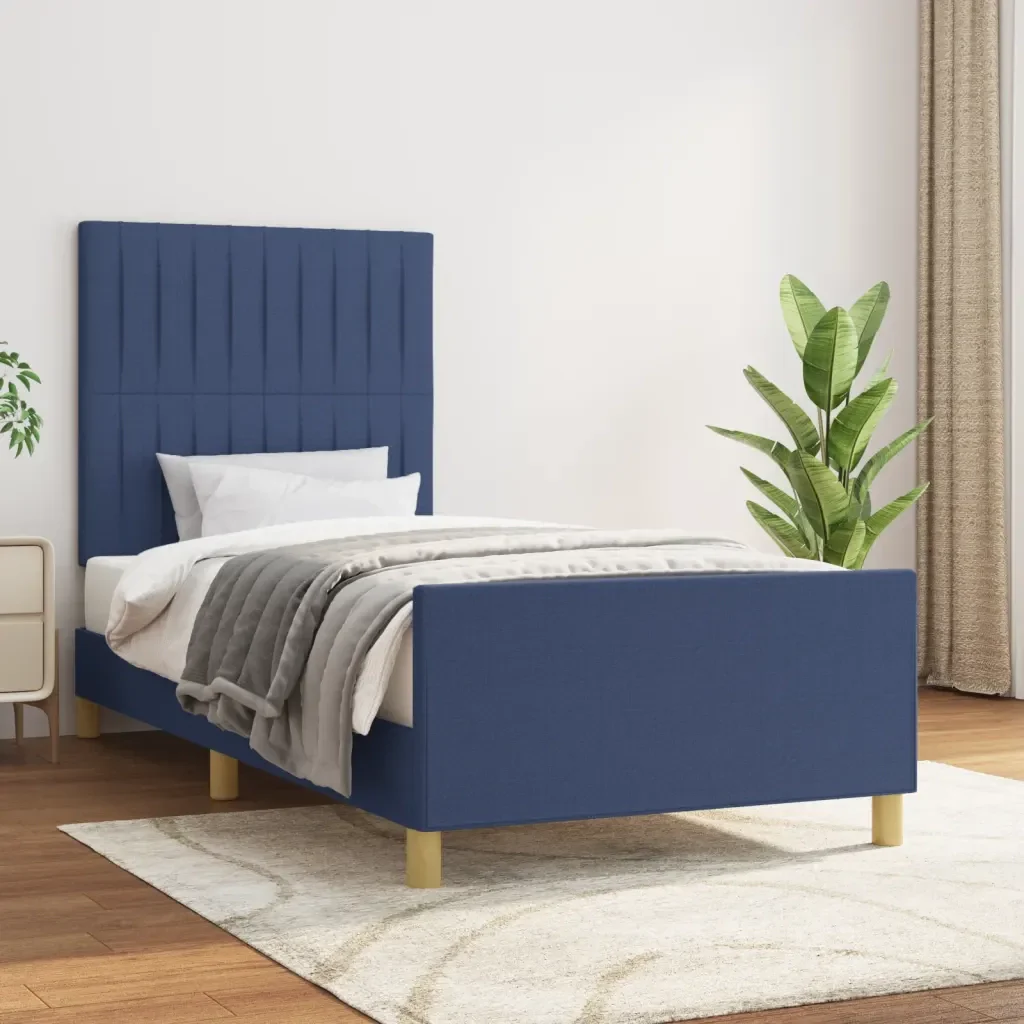 Letto singolo | Letto per adulti | Giroletto senza Materasso Blu 90x200 cm in Tessuto - Image 2