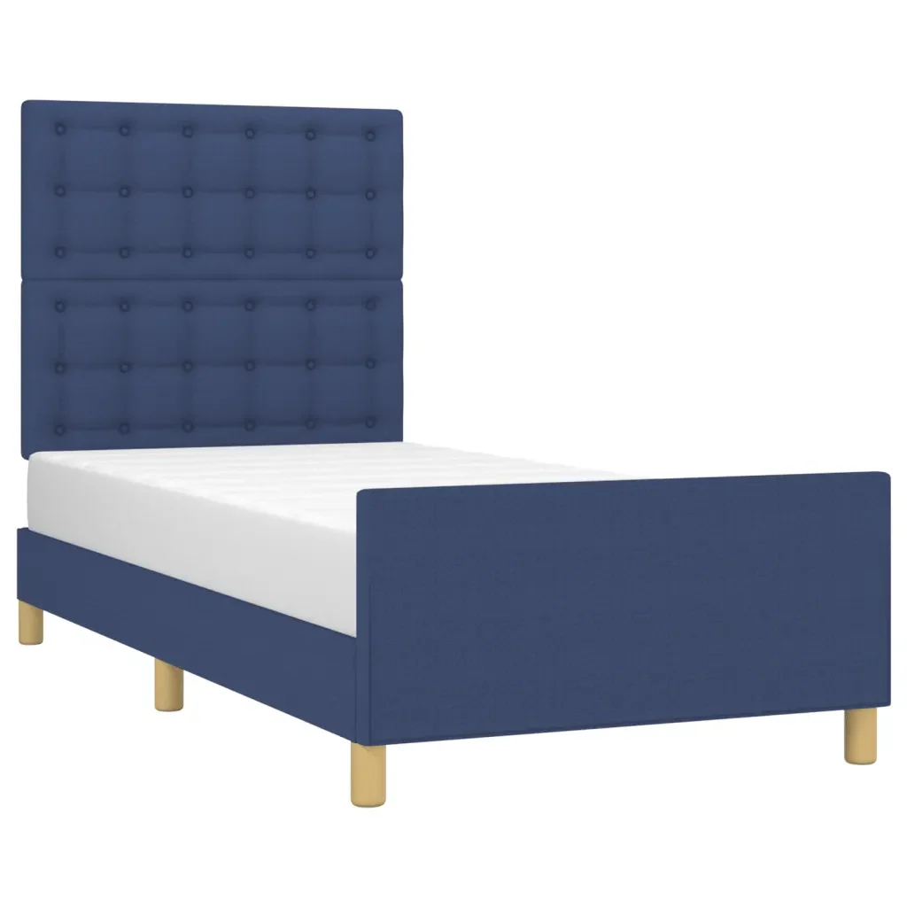 Letto singolo | Letto per adulti | Giroletto senza Materasso Blu 90x200 cm in Tessuto - Image 4