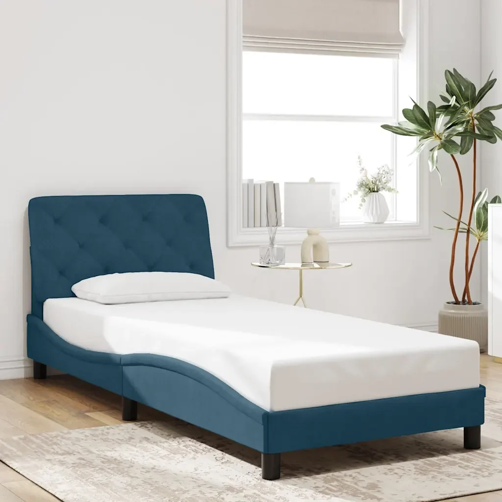 Letto singolo | Letto per adulti | Giroletto senza Materasso Blu 90x200 cm in Velluto - Image 2