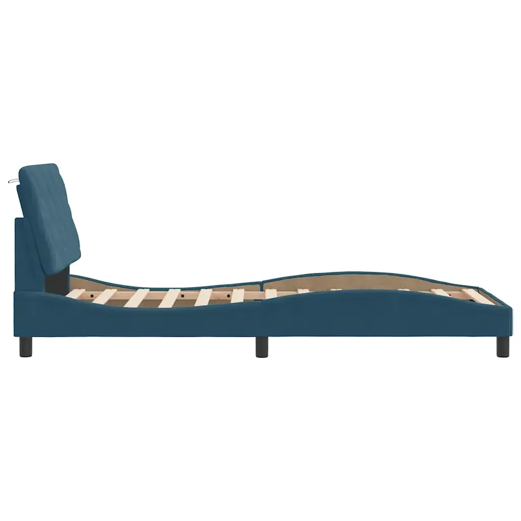 Letto singolo | Letto per adulti | Giroletto senza Materasso Blu 90x200 cm in Velluto - Image 7