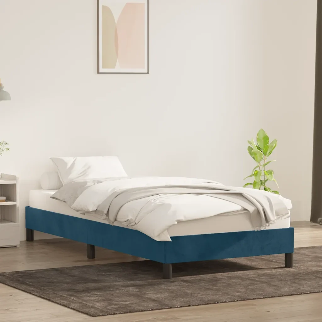 Letto singolo | Letto per adulti | Giroletto senza Materasso Blu Scuro 100x210 cm in Velluto - Image 3