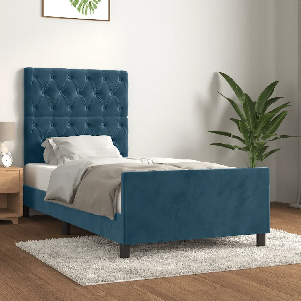 Letto singolo | Letto per adulti | Giroletto senza Materasso Blu Scuro 80x200 cm in Velluto - Image 2