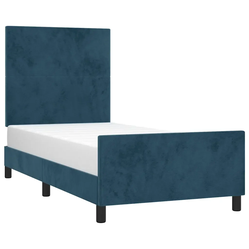 Letto singolo | Letto per adulti | Giroletto senza Materasso Blu Scuro 90x190 cm in Velluto - Image 3