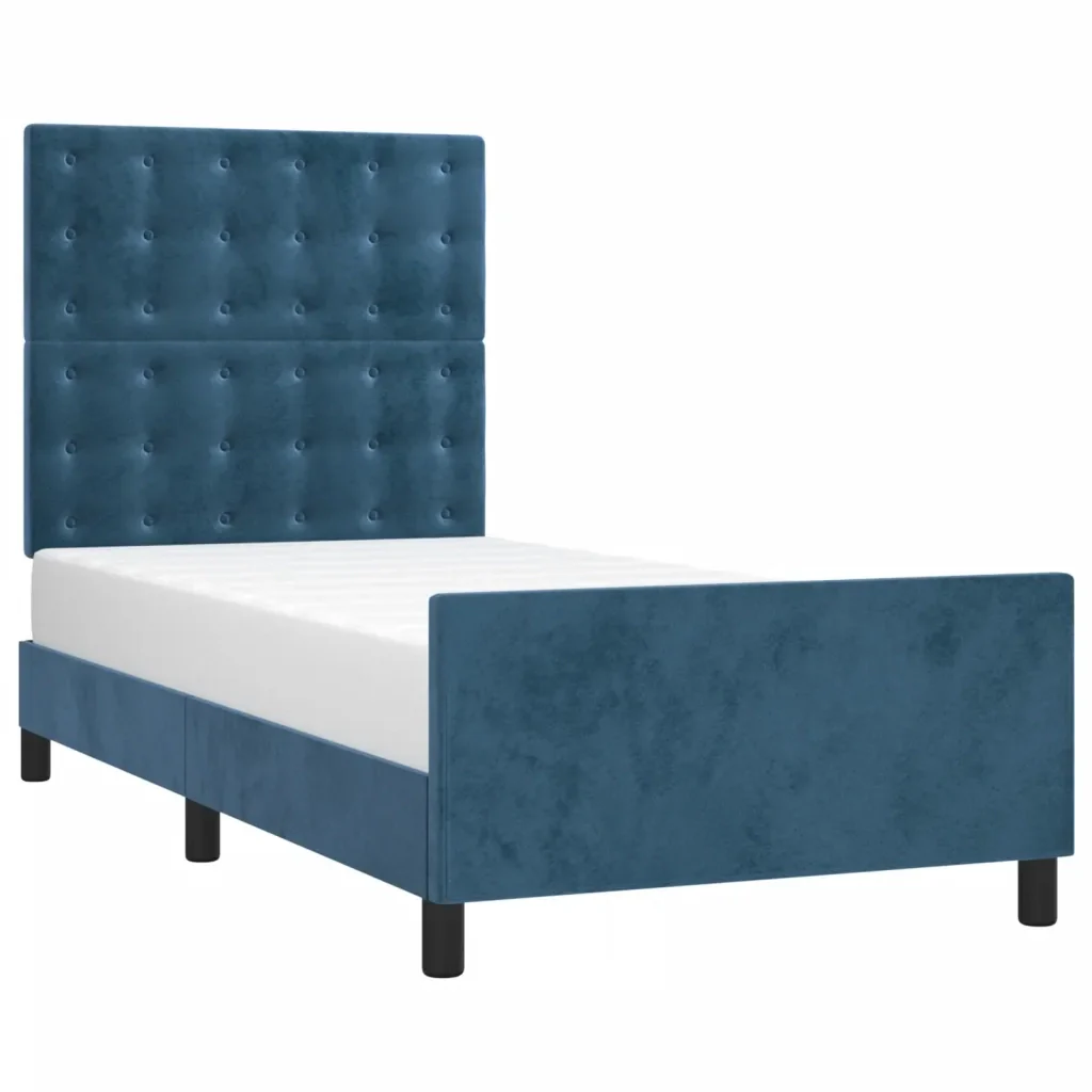 Letto singolo | Letto per adulti | Giroletto senza Materasso Blu Scuro 90x190 cm in Velluto - Image 4