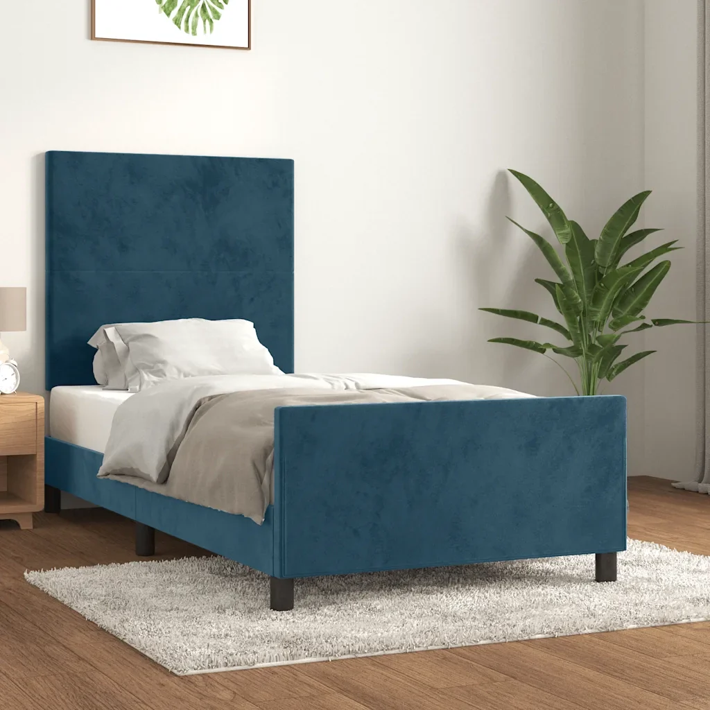 Letto singolo | Letto per adulti | Giroletto senza Materasso Blu Scuro 90x200 cm in Velluto - Image 2