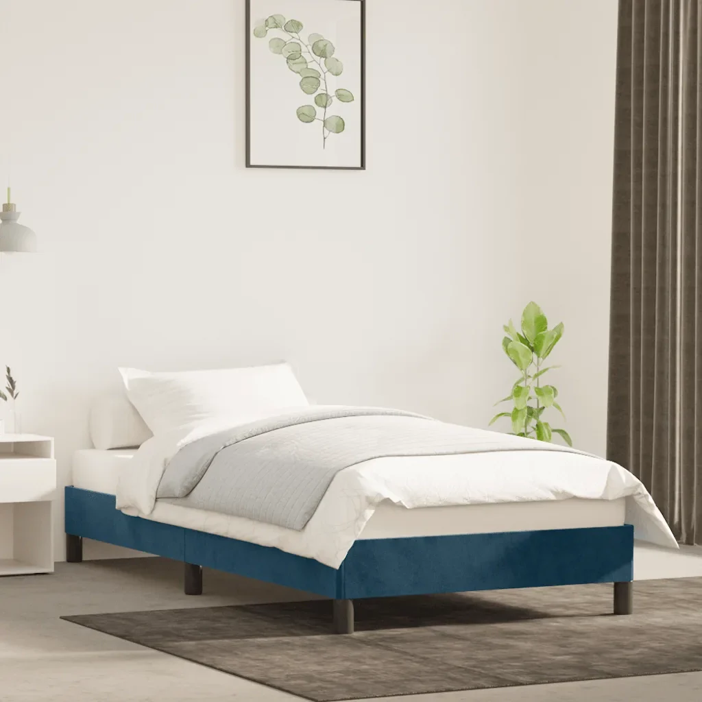 Letto singolo | Letto per adulti | Giroletto senza Materasso Blu Scuro 90x200 cm in Velluto - Image 2